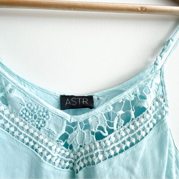 ASTR The Label Dress Floral Crochet Border Tiffany Blue Mini Women's M Lined - Picture 5 of 9